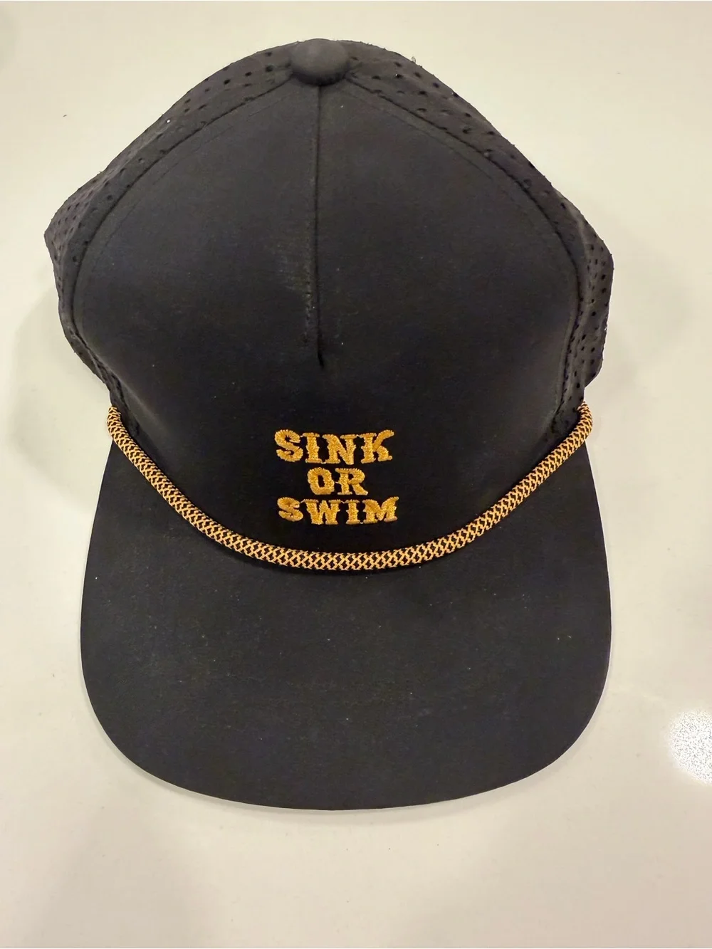 Sink or Swim Black Cap with Gold Embroidery